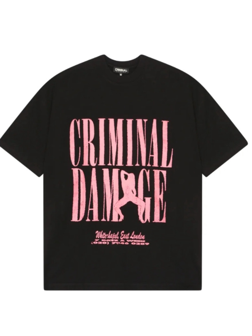 CRIMINAL DAMAGE Striptease Black Tee with Pink Logo Size Large